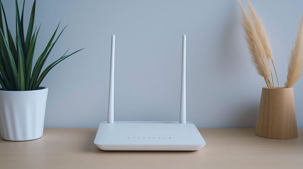 Router mit LWL Stecker im Wohnbereich